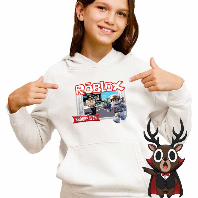 Fashion, accesorii si bijuterii - Copii - Imbracaminte copii - Pulovere si hanorace copii - Hanorac Copii Fete Brookhaven Roblox, alb, marime XL Copii - Infinity.ro