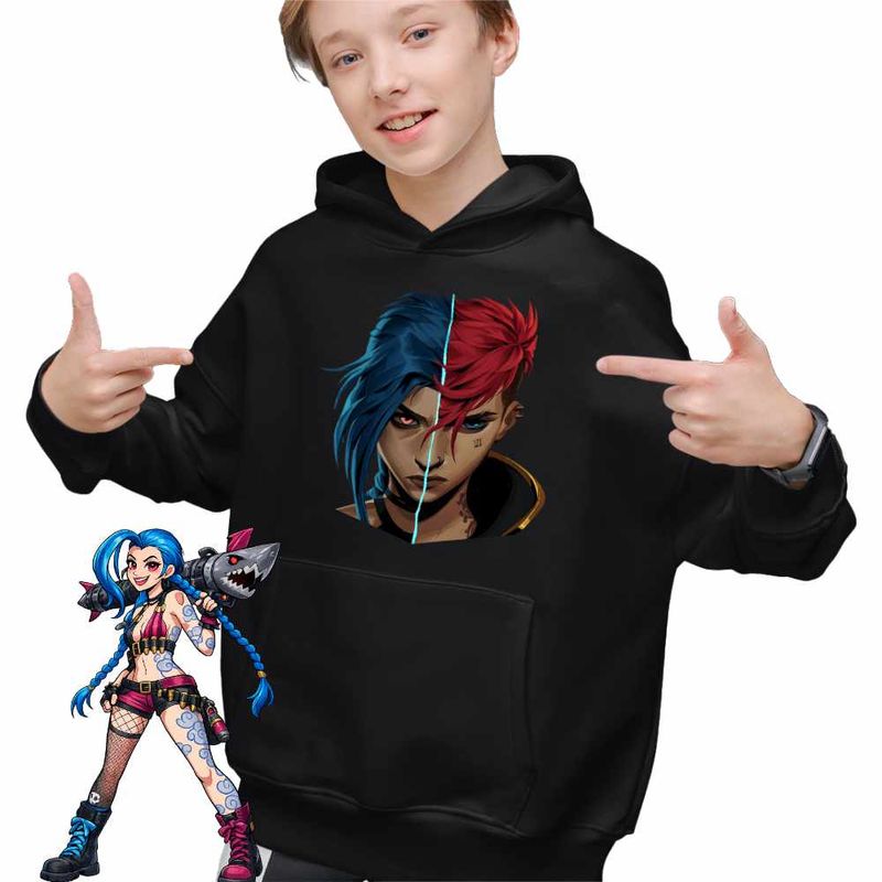 Fashion, accesorii si bijuterii - Copii - Imbracaminte copii - Pulovere si hanorace copii - Hanorac Copii Baieti Arcane Jinx Vi Runeterra, negru, marime S Copii - Infinity.ro