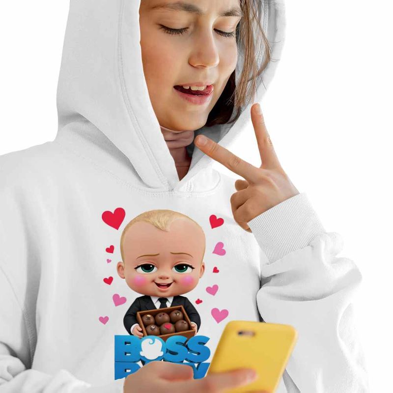 Fashion, accesorii si bijuterii - Copii - Imbracaminte copii - Pulovere si hanorace copii - Hanorac Copii Fete Boss Baby Ciocolata Valentines Day, alb, marime L Copii - Infinity.ro