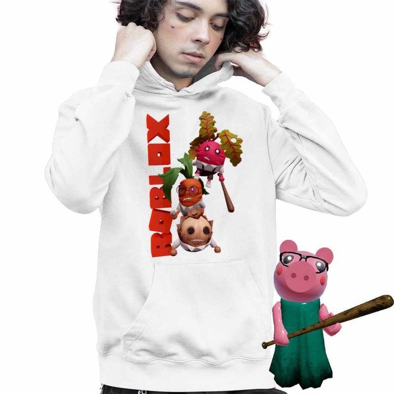 Fashion, accesorii si bijuterii - Copii - Imbracaminte copii - Pulovere si hanorace copii - Hanorac Copii Baieti Roblox Piggy Veggies, alb, marime L Copii - Infinity.ro