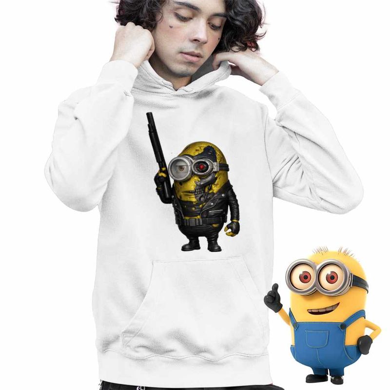 Fashion, accesorii si bijuterii - Copii - Imbracaminte copii - Pulovere si hanorace copii - Hanorac Copii Baieti Minions Terminator Biker Despicable, alb, marime XS Copii - Infinity.ro