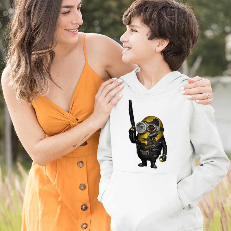 Fashion, accesorii si bijuterii - Copii - Imbracaminte copii - Pulovere si hanorace copii - Hanorac Copii Baieti Minions Terminator Biker Despicable, alb, marime XS Copii - Infinity.ro