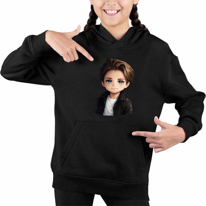 Fashion, accesorii si bijuterii - Copii - Imbracaminte copii - Pulovere si hanorace copii - Hanorac Copii Fete Kygo Anime Cartoon, negru, marime XL Copii - Infinity.ro