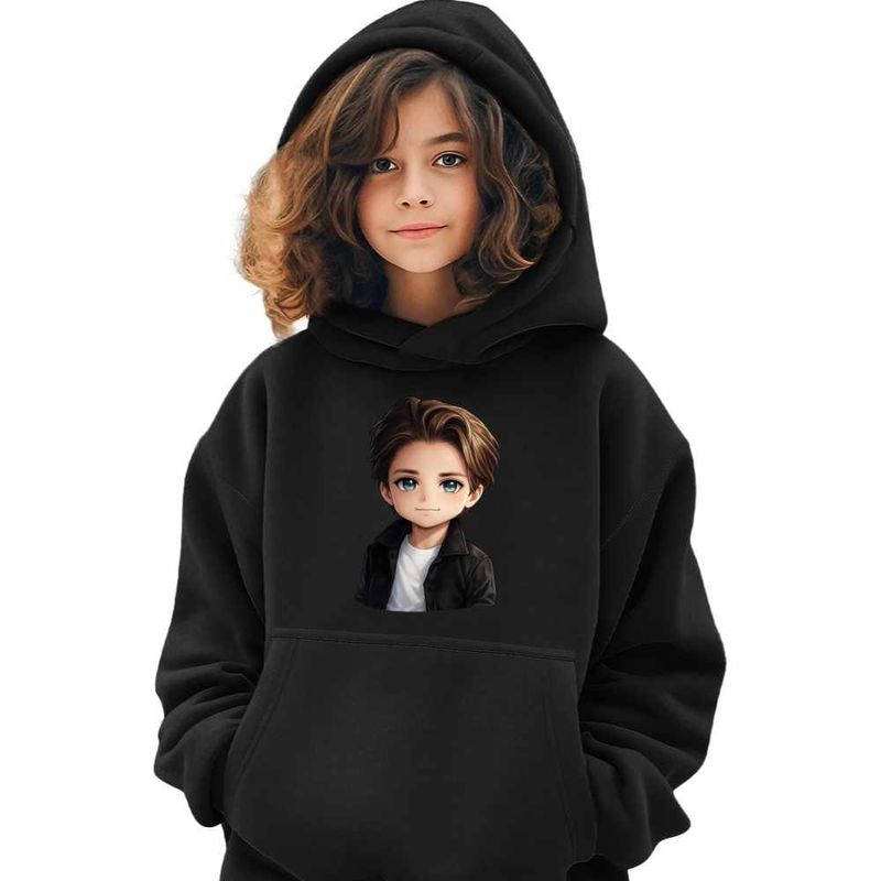Fashion, accesorii si bijuterii - Copii - Imbracaminte copii - Pulovere si hanorace copii - Hanorac Copii Fete Kygo Anime Cartoon, negru, marime XL Copii - Infinity.ro