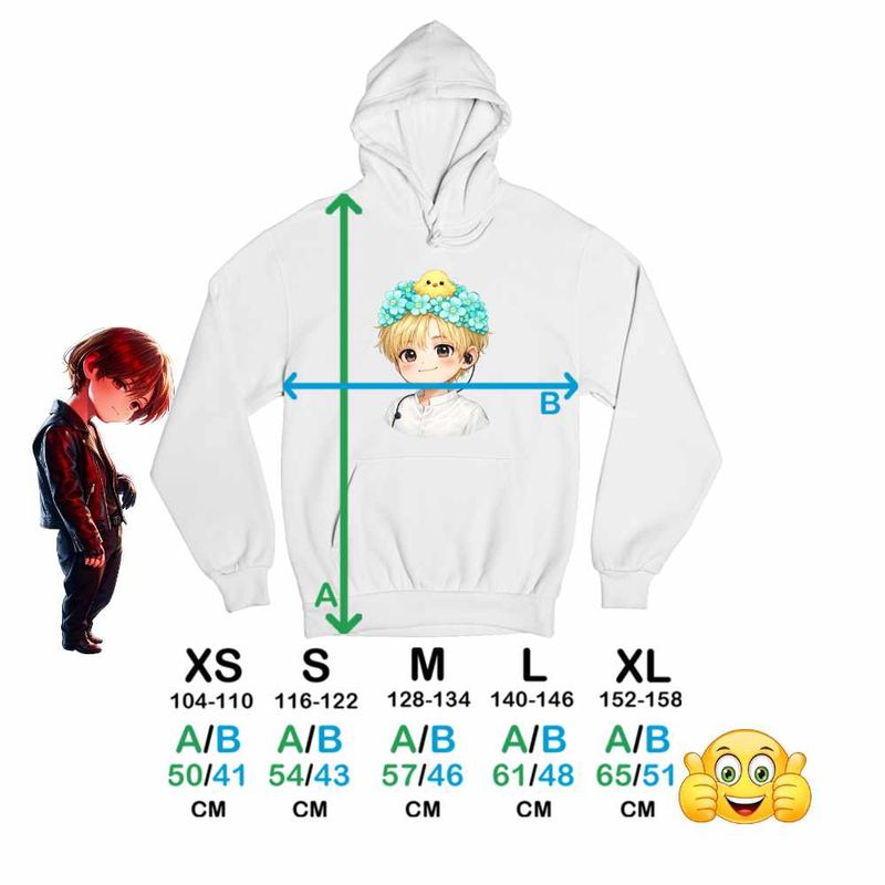 Fashion, accesorii si bijuterii - Copii - Imbracaminte copii - Pulovere si hanorace copii - Hanorac Copii Baieti Taemin Chibi Shinee Kpop, alb, marime S Copii - Infinity.ro