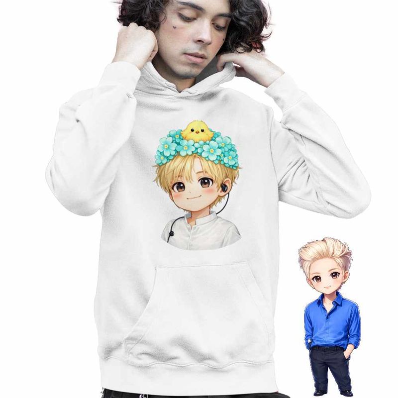 Fashion, accesorii si bijuterii - Copii - Imbracaminte copii - Pulovere si hanorace copii - Hanorac Copii Baieti Taemin Chibi Shinee Kpop, alb, marime S Copii - Infinity.ro