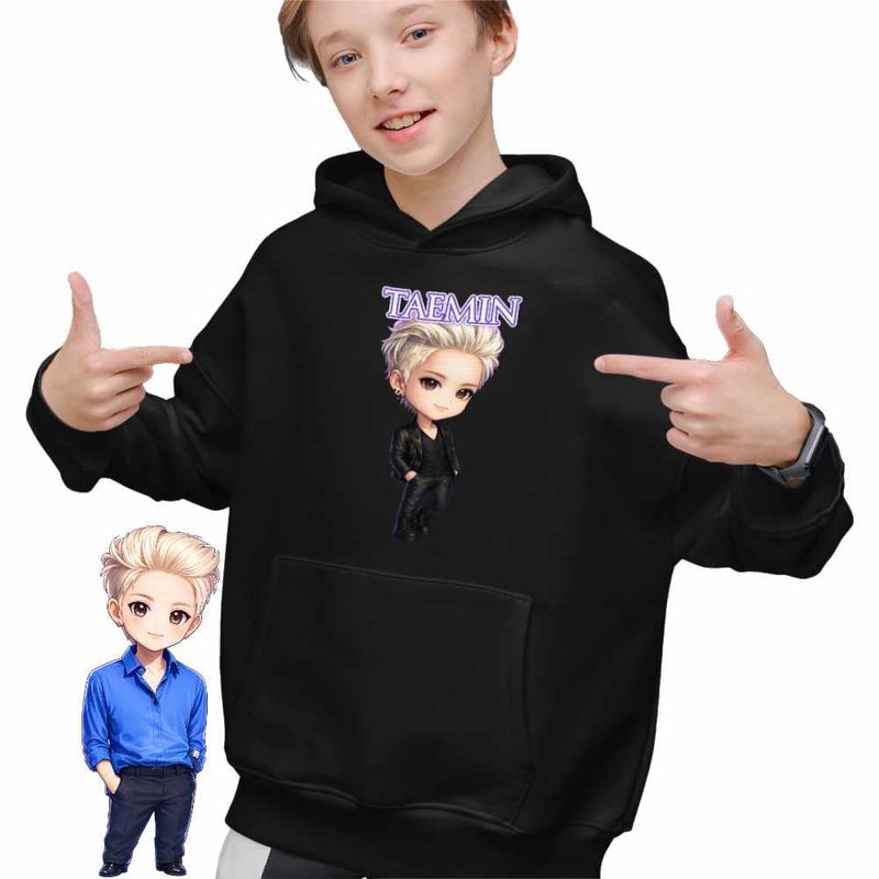 Fashion, accesorii si bijuterii - Copii - Imbracaminte copii - Pulovere si hanorace copii - Hanorac Copii Baieti Taemin Korea Saja Boys, negru, marime L Copii - Infinity.ro