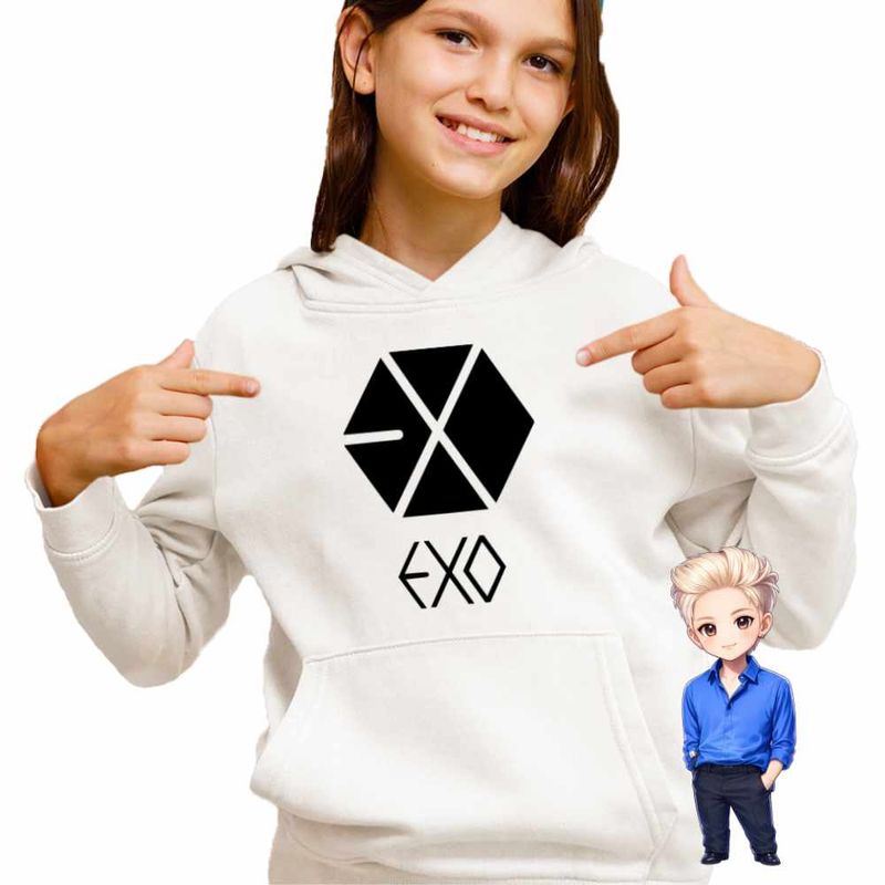 Fashion, accesorii si bijuterii - Copii - Imbracaminte copii - Pulovere si hanorace copii - Hanorac Copii Fete EXO Kpop Merch, alb, marime XL Copii - Infinity.ro