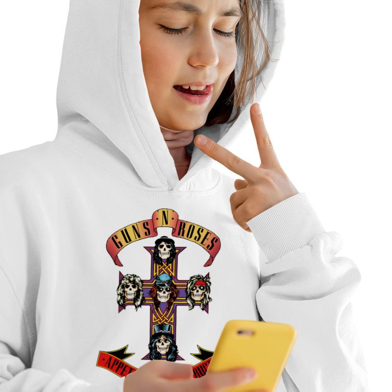 Fashion, accesorii si bijuterii - Copii - Imbracaminte copii - Pulovere si hanorace copii - Hanorac Copii Fete Guns N Roses Legendary Merch, alb, marime L Copii - Infinity.ro