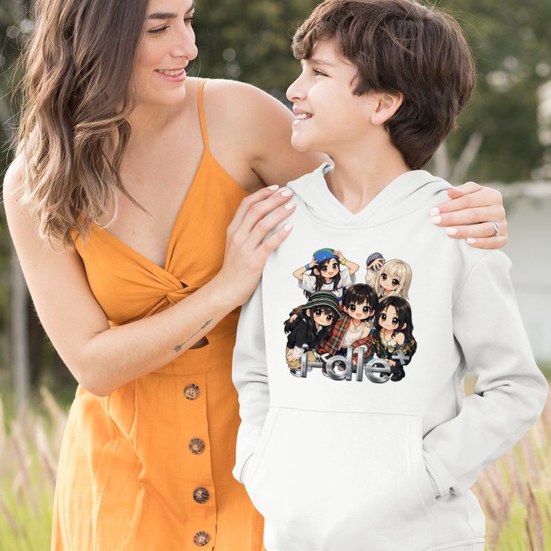 Fashion, accesorii si bijuterii - Copii - Imbracaminte copii - Pulovere si hanorace copii - Hanorac Copii Baieti I-dle Kpop Cartoon Idle Merch, alb, marime XL Copii - Infinity.ro