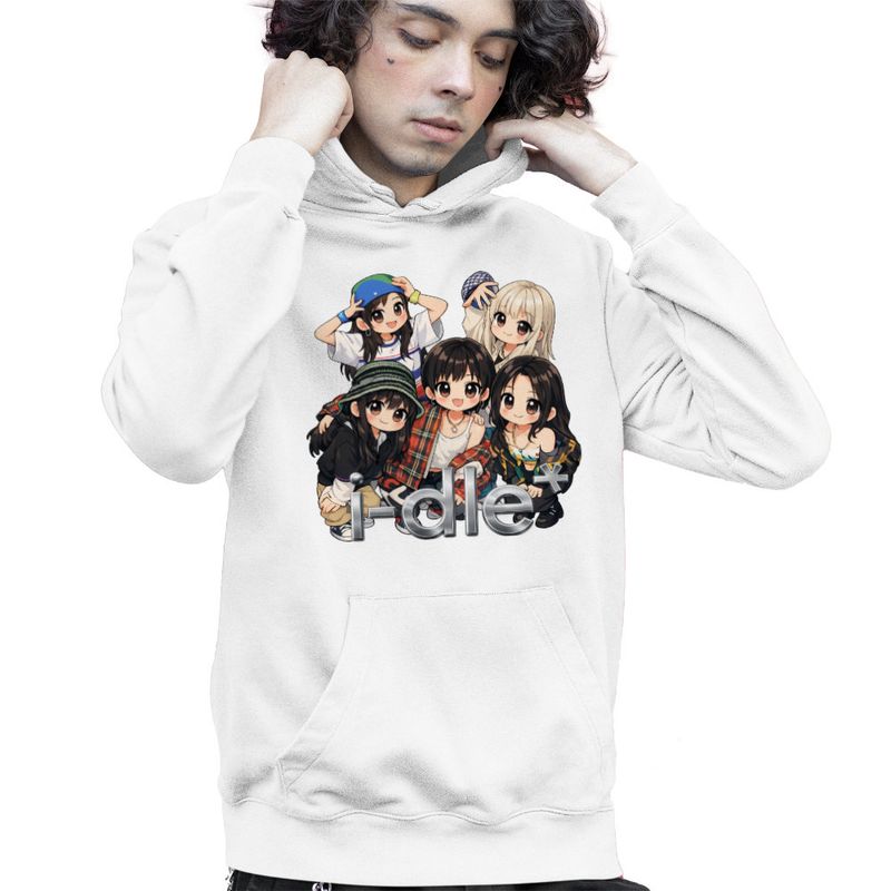 Fashion, accesorii si bijuterii - Copii - Imbracaminte copii - Pulovere si hanorace copii - Hanorac Copii Baieti I-dle Kpop Cartoon Idle Merch, alb, marime XL Copii - Infinity.ro