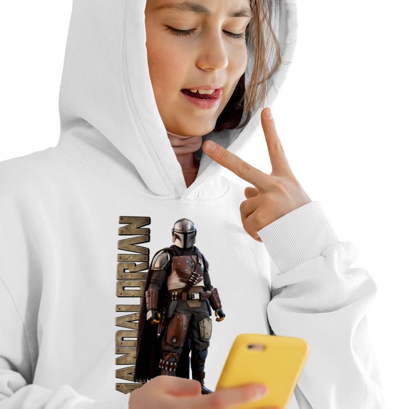 Fashion, accesorii si bijuterii - Copii - Imbracaminte copii - Pulovere si hanorace copii - Hanorac Copii Fete Star Wars Mandalorian, alb, marime S Copii - Infinity.ro