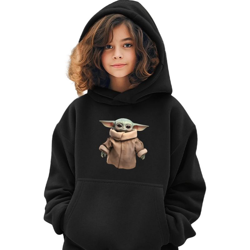 Fashion, accesorii si bijuterii - Copii - Imbracaminte copii - Pulovere si hanorace copii - Hanorac Copii Fete Baby Yoda Grogu Mandalorian Star Wars, negru, marime XL Copii - Infinity.ro