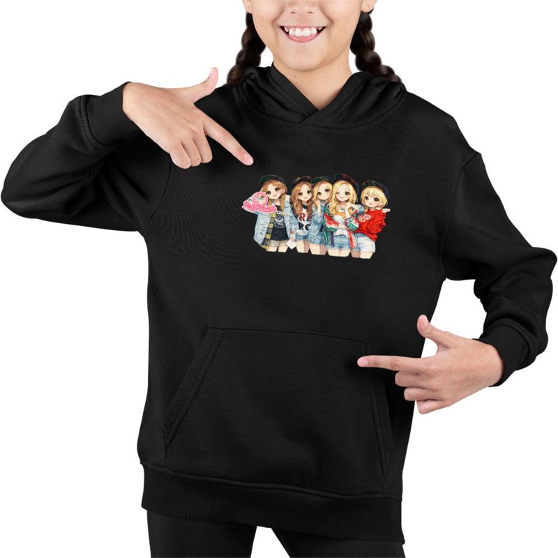 Fashion, accesorii si bijuterii - Copii - Imbracaminte copii - Pulovere si hanorace copii - Hanorac Copii Fete Red Velvet Cartoon Chibi Kpop, negru, marime S Copii - Infinity.ro