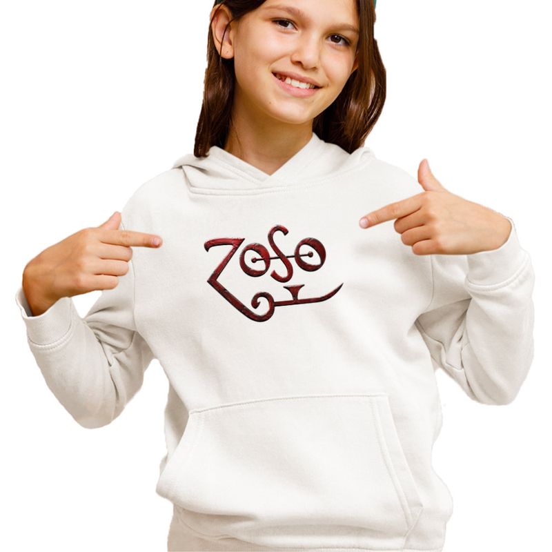 Fashion, accesorii si bijuterii - Copii - Imbracaminte copii - Pulovere si hanorace copii - Hanorac Copii Fete Led Zeppelin Zoso Merch, alb, marime S Copii - Infinity.ro