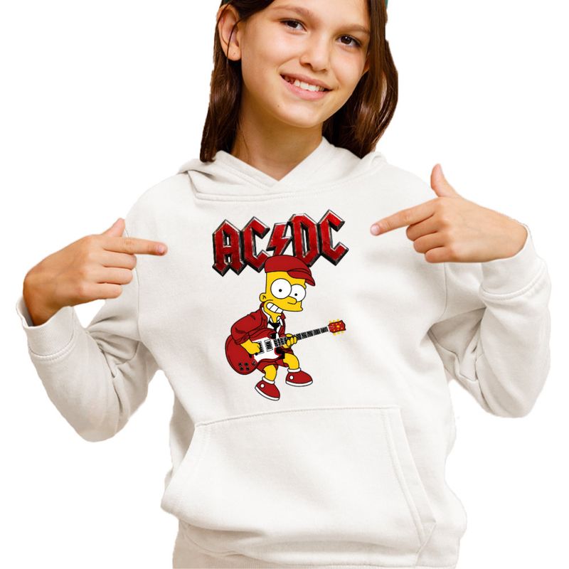 Fashion, accesorii si bijuterii - Copii - Imbracaminte copii - Pulovere si hanorace copii - Hanorac Copii Fete ACDC The Simpsons Bart AC/DC Merch, alb, marime XL Copii - Infinity.ro