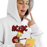 Fashion, accesorii si bijuterii - Copii - Imbracaminte copii - Pulovere si hanorace copii - Hanorac Copii Fete ACDC The Simpsons Bart AC/DC Merch, alb, marime XL Copii - Infinity.ro