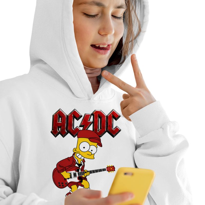 Fashion, accesorii si bijuterii - Copii - Imbracaminte copii - Pulovere si hanorace copii - Hanorac Copii Fete ACDC The Simpsons Bart AC/DC Merch, alb, marime XL Copii - Infinity.ro