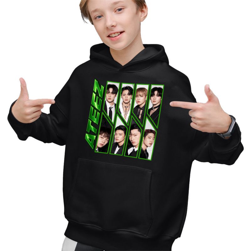 Fashion, accesorii si bijuterii - Copii - Imbracaminte copii - Pulovere si hanorace copii - Hanorac Copii Baieti Ateez Song Min-gi Kpop Merch, negru, marime XS Copii - Infinity.ro