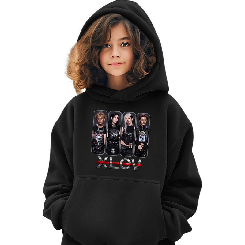 Fashion, accesorii si bijuterii - Copii - Imbracaminte copii - Pulovere si hanorace copii - Hanorac Copii Fete Xlov Kpop Merch, negru, marime M Copii - Infinity.ro