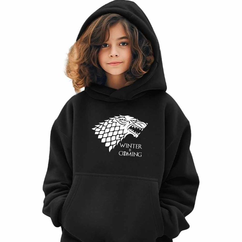 Fashion, accesorii si bijuterii - Copii - Imbracaminte copii - Pulovere si hanorace copii - Hanorac Copii Fete Game of Thrones Winter is Coming House Stark, negru, marime L Copii - Infinity.ro