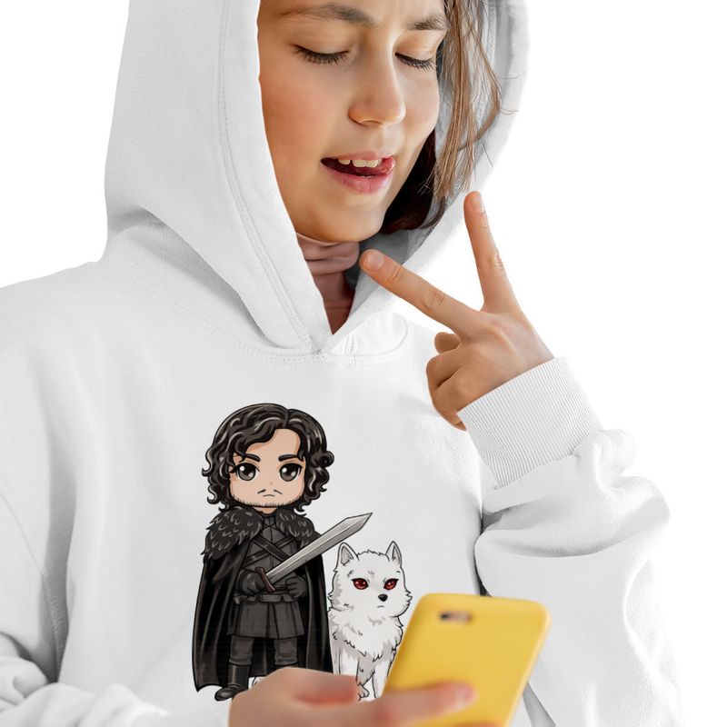 Fashion, accesorii si bijuterii - Copii - Imbracaminte copii - Pulovere si hanorace copii - Hanorac Copii Fete Game of Thrones Jon Snow Ghost Wolf, alb, marime L Copii - Infinity.ro