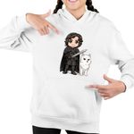 Fashion, accesorii si bijuterii - Copii - Imbracaminte copii - Pulovere si hanorace copii - Hanorac Copii Fete Game of Thrones Jon Snow Ghost Wolf, alb, marime L Copii - Infinity.ro