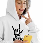 Fashion, accesorii si bijuterii - Copii - Imbracaminte copii - Pulovere si hanorace copii - Hanorac Copii Fete Rock Hand Metallica AC/DC Led Zeppelin, alb, marime XS Copii - Infinity.ro