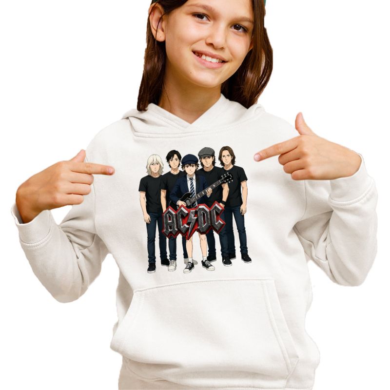 Fashion, accesorii si bijuterii - Copii - Imbracaminte copii - Pulovere si hanorace copii - Hanorac Copii Fete ACDC Cartoon Merch, alb, marime L Copii - Infinity.ro