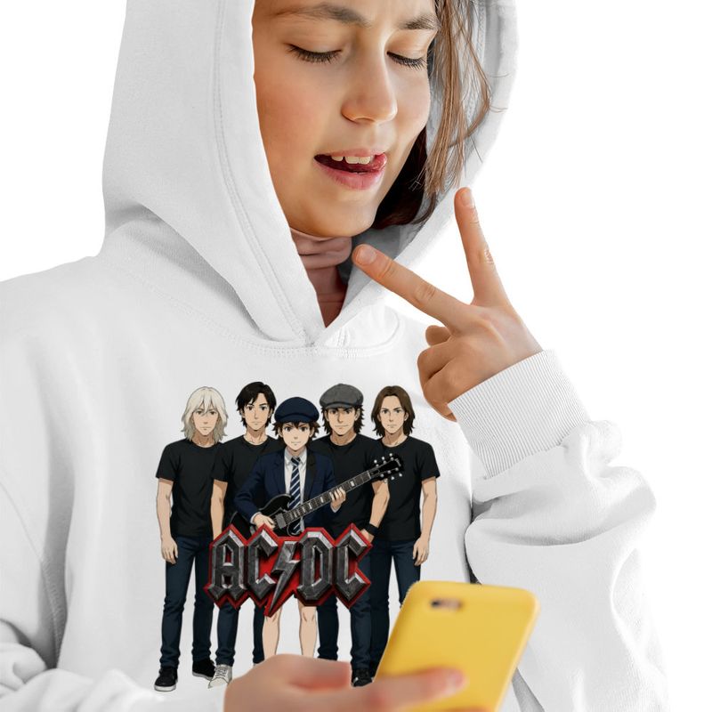 Fashion, accesorii si bijuterii - Copii - Imbracaminte copii - Pulovere si hanorace copii - Hanorac Copii Fete ACDC Cartoon Merch, alb, marime L Copii - Infinity.ro