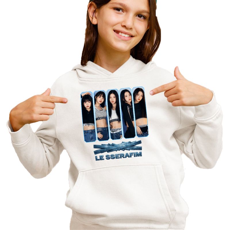 Fashion, accesorii si bijuterii - Copii - Imbracaminte copii - Pulovere si hanorace copii - Hanorac Copii Fete Le Sserafim Kpop Bts Party Merch, alb, marime XL Copii - Infinity.ro