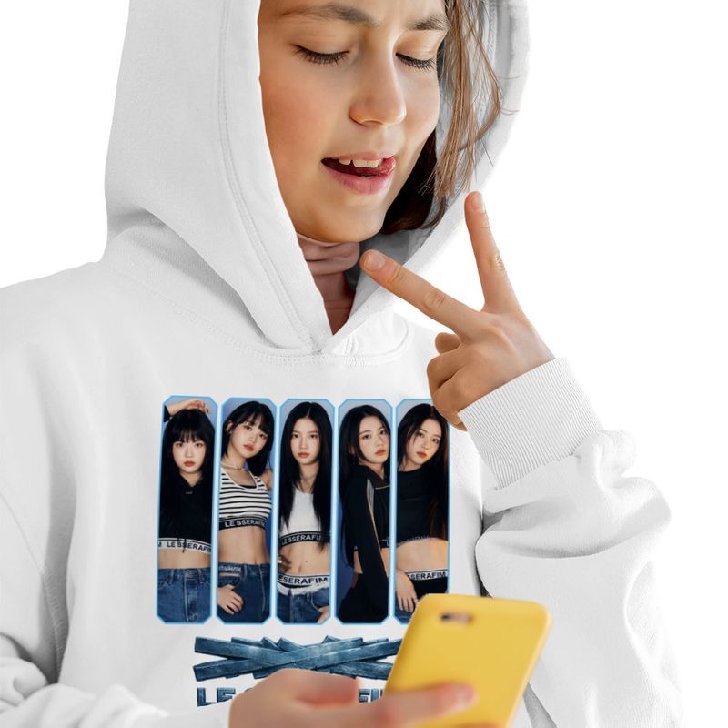 Fashion, accesorii si bijuterii - Copii - Imbracaminte copii - Pulovere si hanorace copii - Hanorac Copii Fete Le Sserafim Kpop Bts Party Merch, alb, marime XL Copii - Infinity.ro