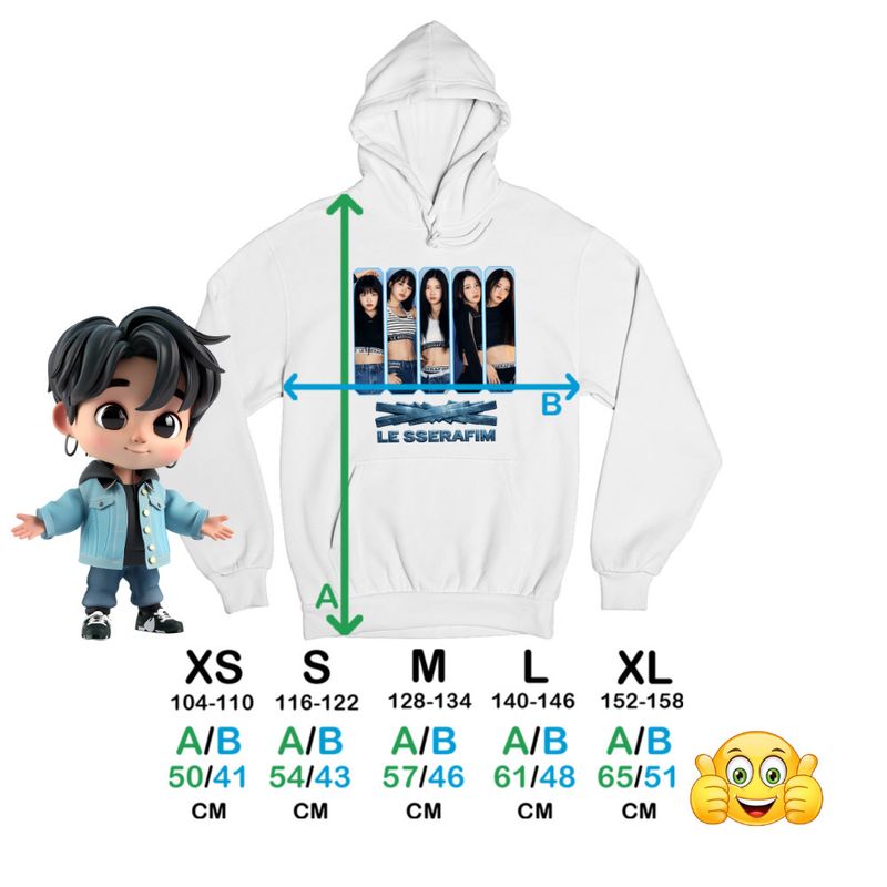Fashion, accesorii si bijuterii - Copii - Imbracaminte copii - Pulovere si hanorace copii - Hanorac Copii Fete Le Sserafim Kpop Bts Party Merch, alb, marime XL Copii - Infinity.ro