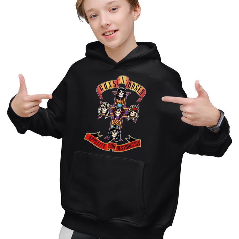 Fashion, accesorii si bijuterii - Copii - Imbracaminte copii - Pulovere si hanorace copii - Hanorac Copii Baieti Guns N Roses Legendary Merch, negru, marime L Copii - Infinity.ro