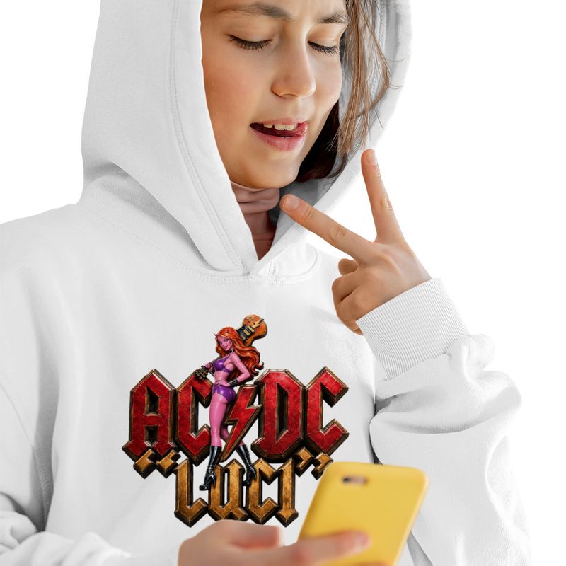 Fashion, accesorii si bijuterii - Copii - Imbracaminte copii - Pulovere si hanorace copii - Hanorac Copii Fete AC/DC Luci Merch ACDC, alb, marime S Copii - Infinity.ro