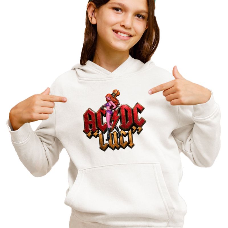 Fashion, accesorii si bijuterii - Copii - Imbracaminte copii - Pulovere si hanorace copii - Hanorac Copii Fete AC/DC Luci Merch ACDC, alb, marime S Copii - Infinity.ro