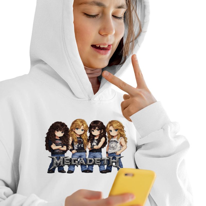 Fashion, accesorii si bijuterii - Copii - Imbracaminte copii - Pulovere si hanorace copii - Hanorac Copii Fete Megadeth Cartoon Chibi, alb, marime S Copii - Infinity.ro