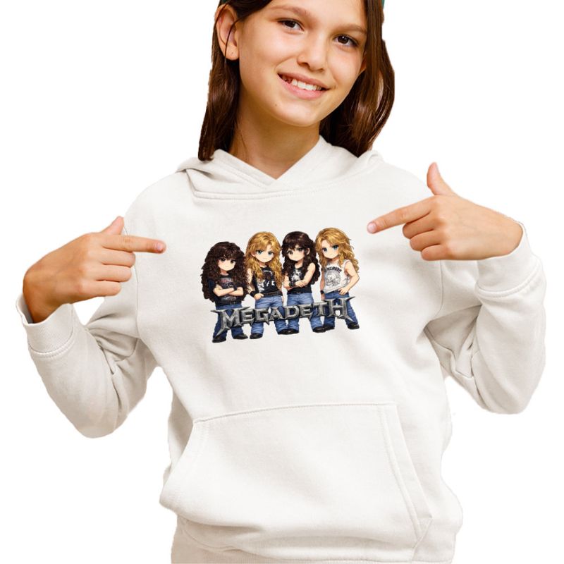 Fashion, accesorii si bijuterii - Copii - Imbracaminte copii - Pulovere si hanorace copii - Hanorac Copii Fete Megadeth Cartoon Chibi, alb, marime S Copii - Infinity.ro