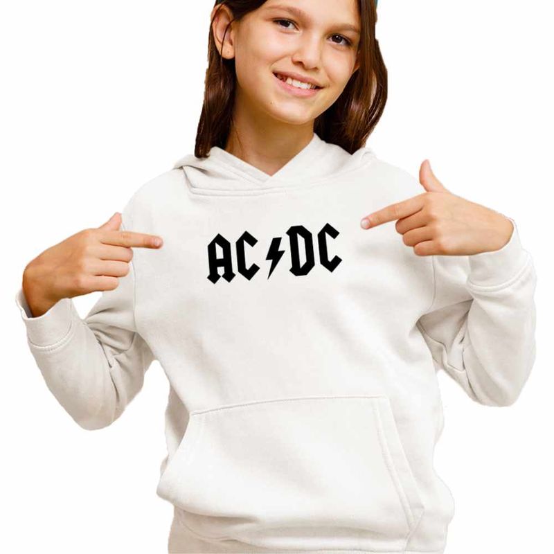 Fashion, accesorii si bijuterii - Copii - Imbracaminte copii - Pulovere si hanorace copii - Hanorac Copii Fete AC/DC Merch ACDC, alb, marime XS Copii - Infinity.ro