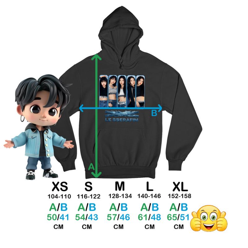 Fashion, accesorii si bijuterii - Copii - Imbracaminte copii - Pulovere si hanorace copii - Hanorac Copii Baieti Le Sserafim Kpop Bts Party Merch, negru, marime S Copii - Infinity.ro