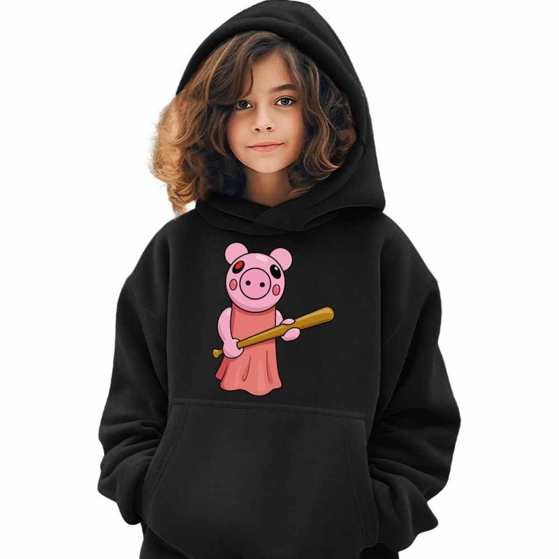 Fashion, accesorii si bijuterii - Copii - Imbracaminte copii - Pulovere si hanorace copii - Hanorac Copii Fete Roblox Piggy Pigy, negru, marime S Copii - Infinity.ro