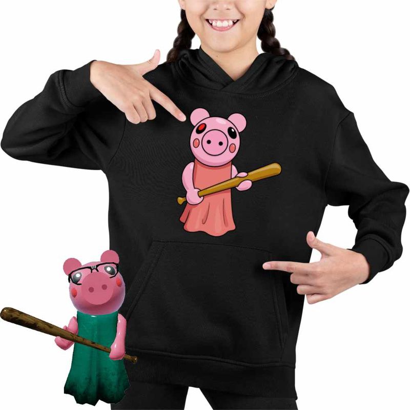 Fashion, accesorii si bijuterii - Copii - Imbracaminte copii - Pulovere si hanorace copii - Hanorac Copii Fete Roblox Piggy Pigy, negru, marime S Copii - Infinity.ro