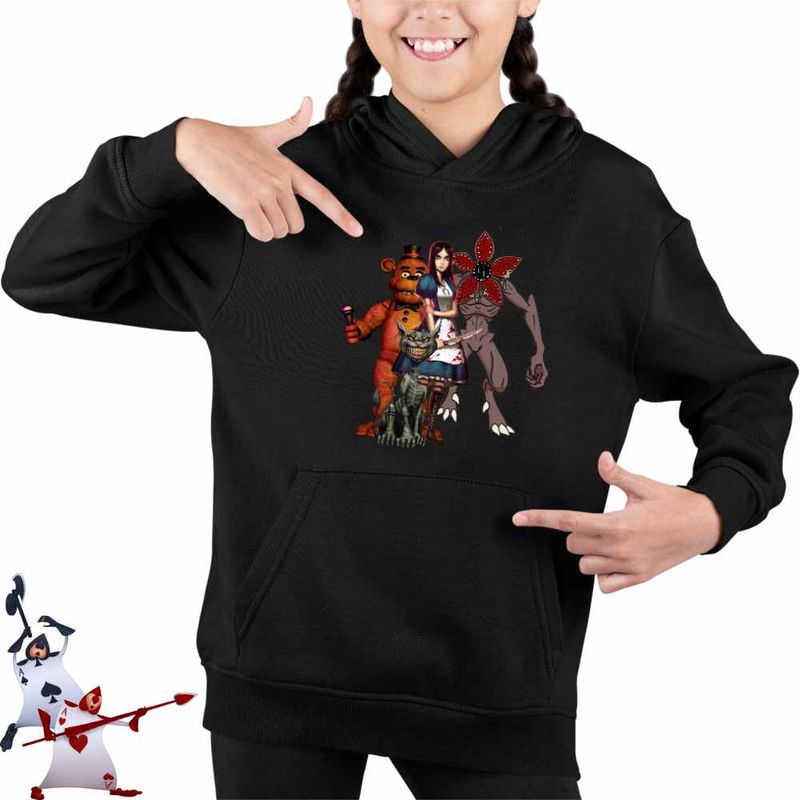 Fashion, accesorii si bijuterii - Copii - Imbracaminte copii - Pulovere si hanorace copii - Hanorac Copii Fete Alice Fnaf Stranger Things Horror Madness, negru, marime S Copii - Infinity.ro