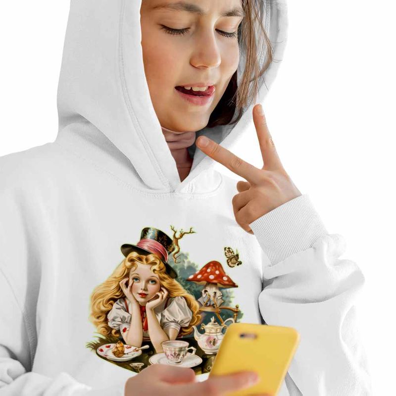 Fashion, accesorii si bijuterii - Copii - Imbracaminte copii - Pulovere si hanorace copii - Hanorac Copii Fete Alice Tara Minunilor Aventuri, alb, marime XS Copii - Infinity.ro