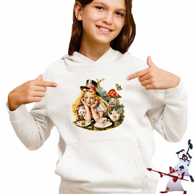 Fashion, accesorii si bijuterii - Copii - Imbracaminte copii - Pulovere si hanorace copii - Hanorac Copii Fete Alice Tara Minunilor Aventuri, alb, marime XS Copii - Infinity.ro