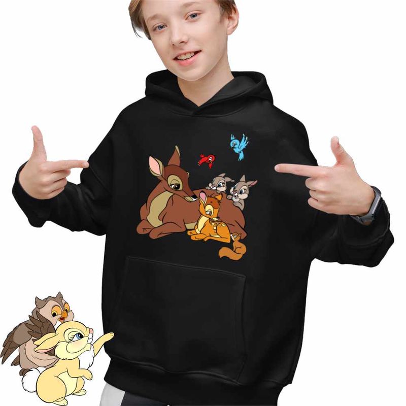 Fashion, accesorii si bijuterii - Copii - Imbracaminte copii - Pulovere si hanorace copii - Hanorac Copii Baieti Bambi Thumper Iepuras Caprioara, negru, marime XS Copii - Infinity.ro