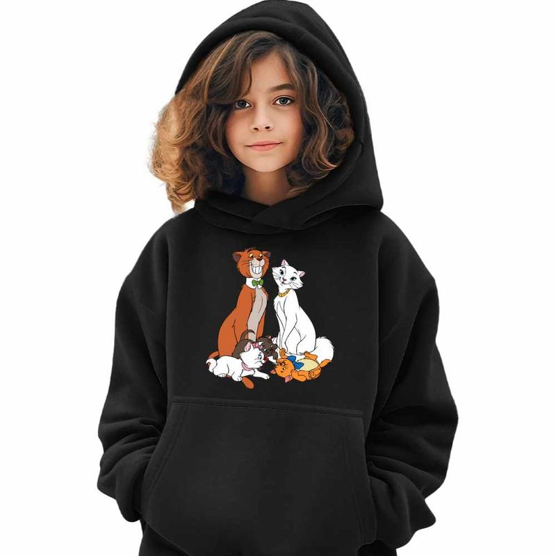 Fashion, accesorii si bijuterii - Copii - Imbracaminte copii - Pulovere si hanorace copii - Hanorac Copii Fete Pisicile Aristocrate Familie Desene Animate, negru, marime L Copii - Infinity.ro