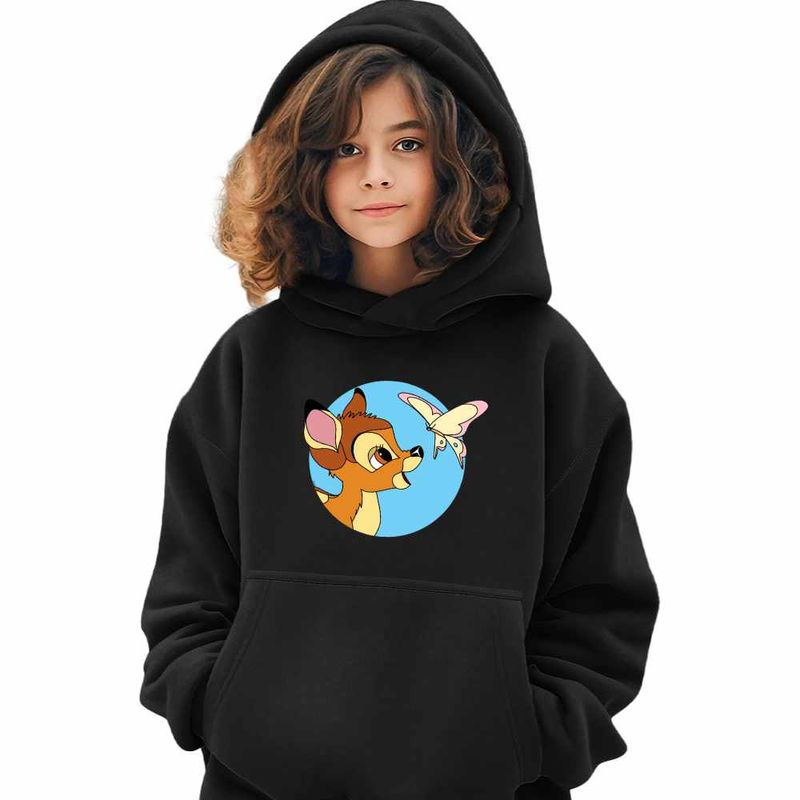 Fashion, accesorii si bijuterii - Copii - Imbracaminte copii - Pulovere si hanorace copii - Hanorac Copii Fete Bambi Fluturas Natura Caprioara, negru, marime XS Copii - Infinity.ro