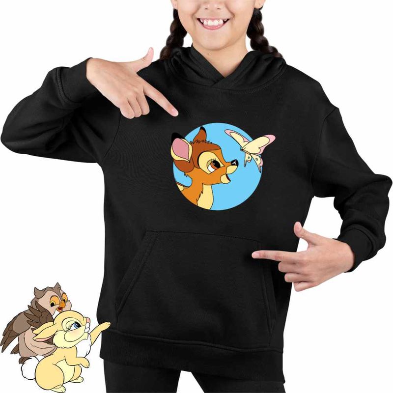 Fashion, accesorii si bijuterii - Copii - Imbracaminte copii - Pulovere si hanorace copii - Hanorac Copii Fete Bambi Fluturas Natura Caprioara, negru, marime XS Copii - Infinity.ro