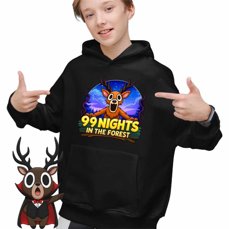 Fashion, accesorii si bijuterii - Copii - Imbracaminte copii - Pulovere si hanorace copii - Hanorac Copii Baieti 99 Nights Padure Roblox, negru, marime M Copii - Infinity.ro